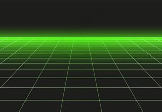 透视网格地板。用于未来壁纸或迪斯科舞蹈矢量背景的 3d 地平线表面的网格技术模式，具有图形简单的水平单元格