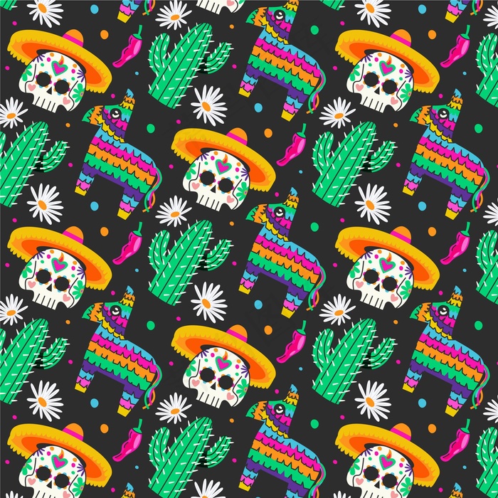 手绘 dia de muertos 图案设计