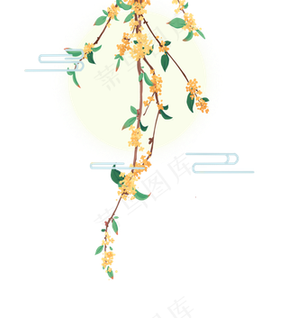 秋季节气扁平桂花月亮组合