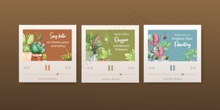 夏季植物和室内植物广告宣传单,DM传单，宣传册和小册子水彩插图模板设计