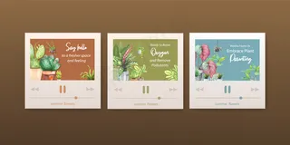 夏季植物和室内植物广告宣传单,DM传单，宣传册和小册子水彩插图模板设计