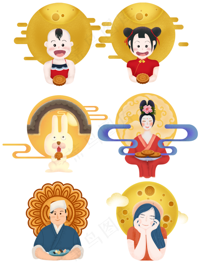 中秋节赏月月饼圆月嫦娥云纹清新