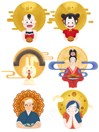 中秋节赏月月饼圆月嫦娥云纹清新