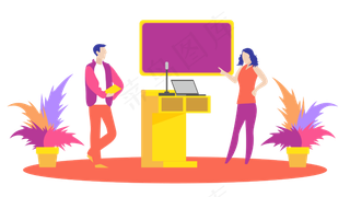 矢量扁平教师节教育电脑授课