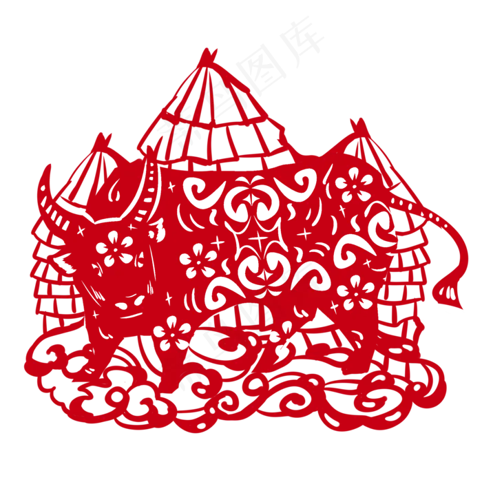 牛年新年年画剪纸(2000X2000(DPI:300))psd模版下载