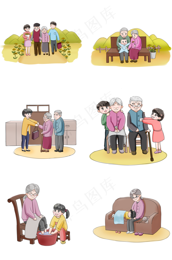 重阳节全家团圆登高卡通手绘卡通(2000X3020(DPI:300))psd模版下载