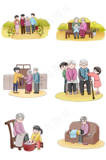 重阳节全家团圆登高卡通手绘卡通