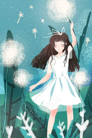 你好四月四月你好春天春季少女白裙少女