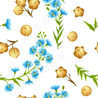 无缝模式亚麻种子和花卉。