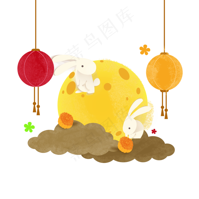 中秋节月圆玉兔手绘