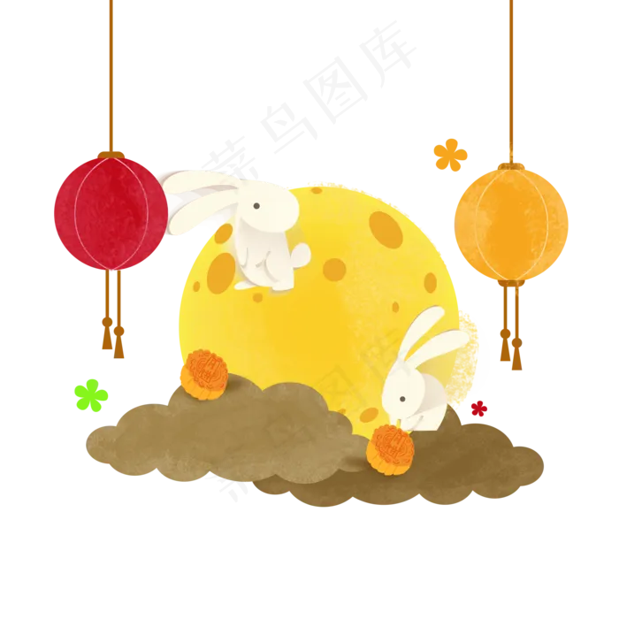 中秋节月圆玉兔手绘(2000X2000(DPI:300))psd模版下载