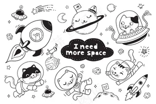 小猫在太空中为孩子们涂鸦