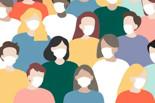 在covid-19爆发期间戴防护口罩的一群人