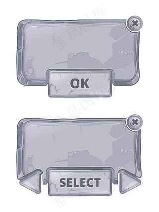 矢量石面板卡通风格的游戏用户界面。纹理图形用户界面，界面应用程序app插图