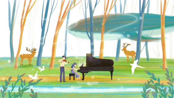森林弹琴梦幻治愈系风景