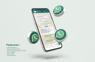 Whatsapp的银色手机模型样机