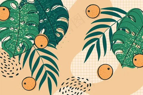 热带树叶和柑橘变焦背景