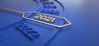 新年 2021时钟蓝色金色