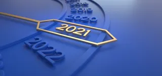 新年 2021时钟蓝色金色