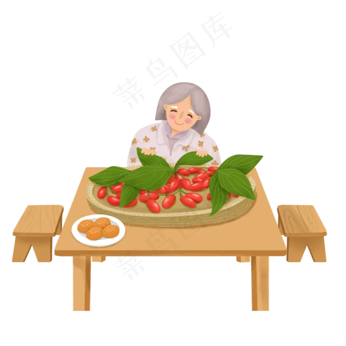 手绘重阳节茱萸和老奶奶可商用元(2000X2000(DPI:150))psd模版下载