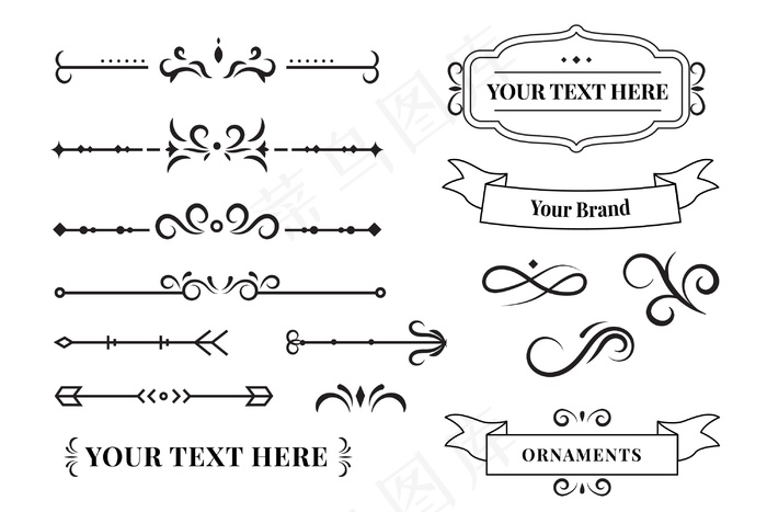 书法装饰元素集eps,ai矢量模版下载