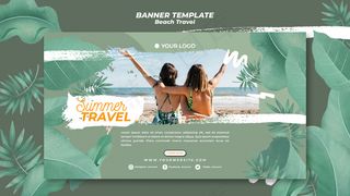 沙滩上的朋友夏季旅游横幅banner