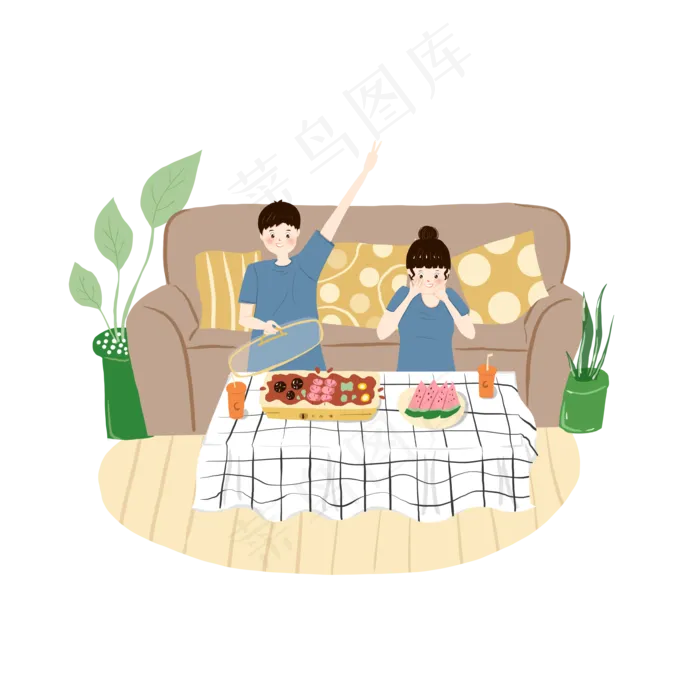 七夕节蓝黄色系情侣生活日常吃火(3500X3500(DPI:500))psd模版下载
