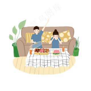 七夕节蓝黄色系情侣生活日常吃火