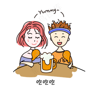 吃饭约会卡通可爱情侣