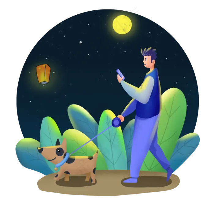 中秋节月下遛狗城市里的中秋节手(2000X2000(DPI:300))psd模版下载