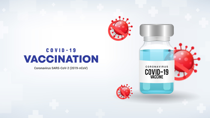 Covid-19疫苗接种背景与疫苗瓶和阻止病毒eps,ai矢量模版下载