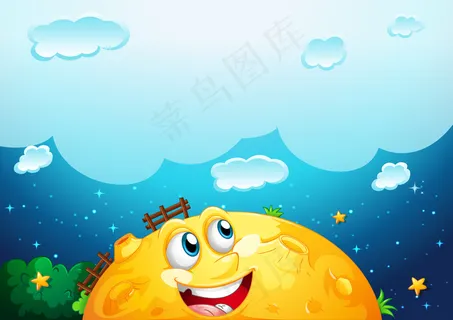 带黄月亮模板的空白云