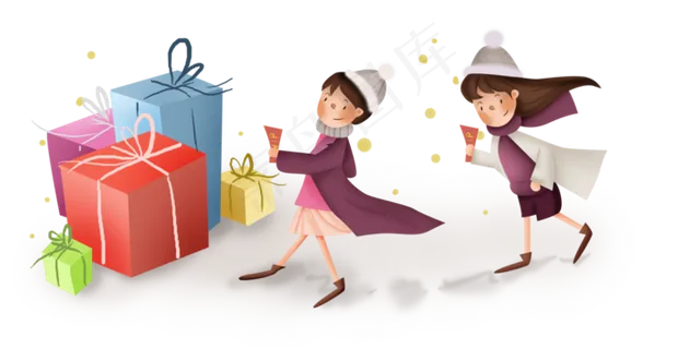 双十一活动女孩和礼盒