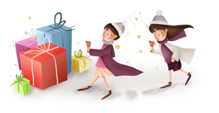 双十一活动女孩和礼盒