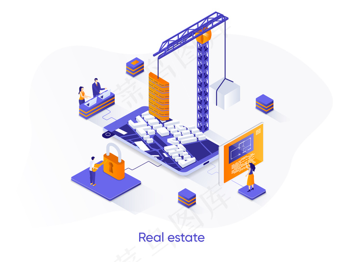 房地产等轴测网页横幅banner。