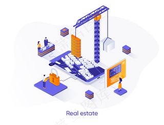 房地产等轴测网页横幅banner。