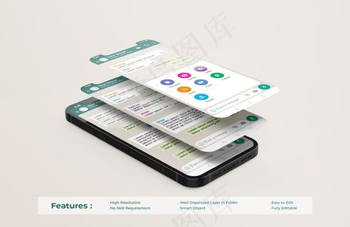 手机上的Whatsapp messenger模板和ui ux应用演示模型样机