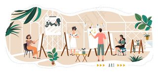 艺术工作室人物画、卡通人物画、插画