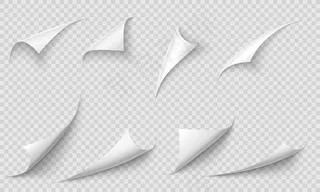 卷曲的页角。纸边，曲线页角和纸卷曲与现实的阴影插图集