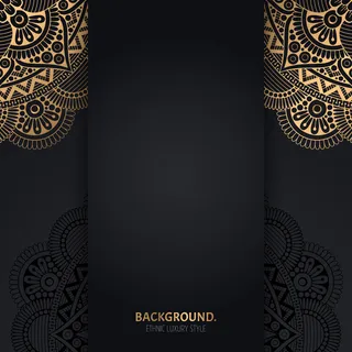 带金色几何曼荼罗圆圈的伊斯兰黑色背景