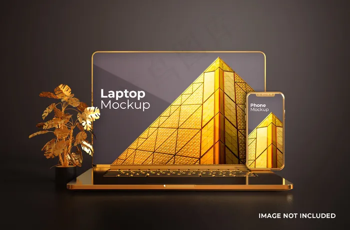 金色macbook Pro智能手机模型样机正面图psd模版下载