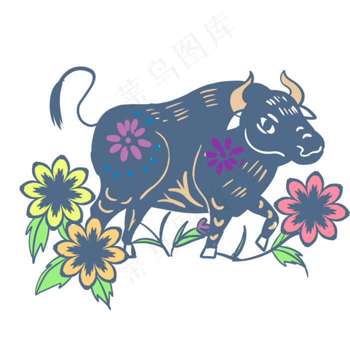 2021牛年花朵剪纸