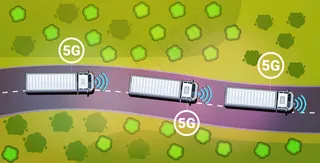 货车拖车行驶道路5g在线通信无线系统连接概念