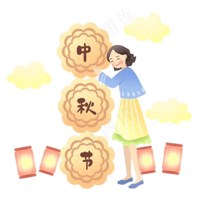 中秋节女孩(3000X3000(DPI:300))psd模版下载
