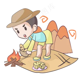 手绘卡通户外玩耍的小男生