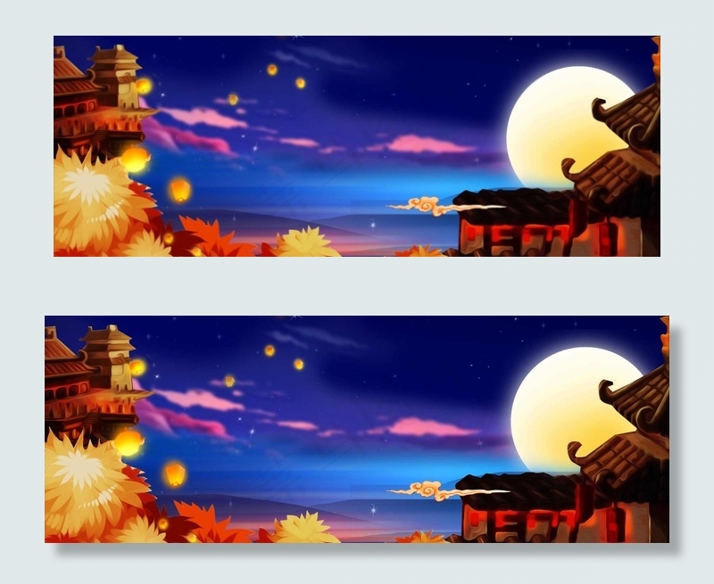 浪漫手绘中秋快乐月色背景