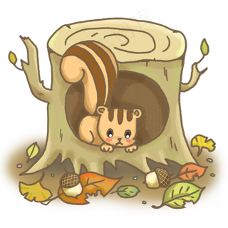 手绘可爱卡通松鼠存粮立冬场景手