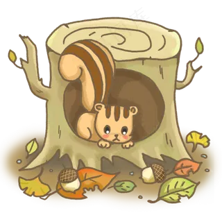 手绘可爱卡通松鼠存粮立冬场景手