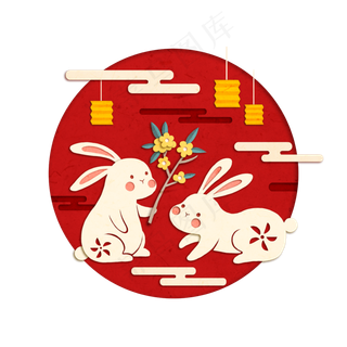 剪纸风玉兔闹中秋