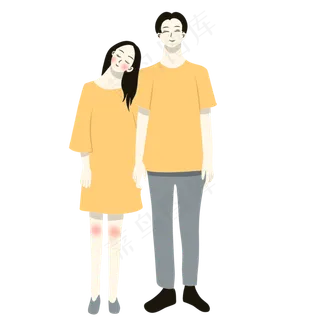 手绘矢量卡通情人节七夕节情侣